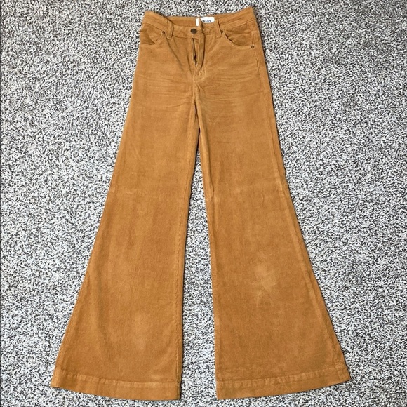 ROLLA'S Brown/Tan High Waist Flare Wide Leg Jeans Retro Chic - Picture 5 of 9